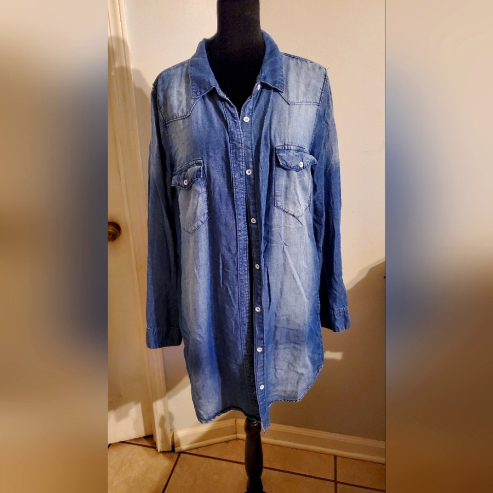 Zenana Light Lyocell Denim Long Shirt Size XL
